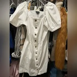 Who What Wear Dresses | New Target Puff Sleeve Dress Denim | Color: White | Size: S | Mckenzierknight's Closet